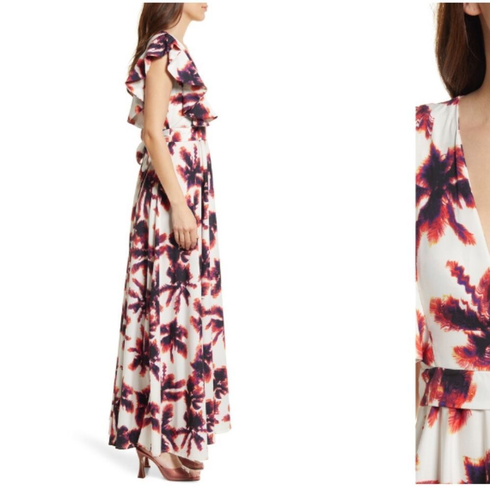 AREA STARS  PALM WHITE MAXI DRESS WITH RUFFLE SLEEVES DETAILS - Picture 5 of 6
